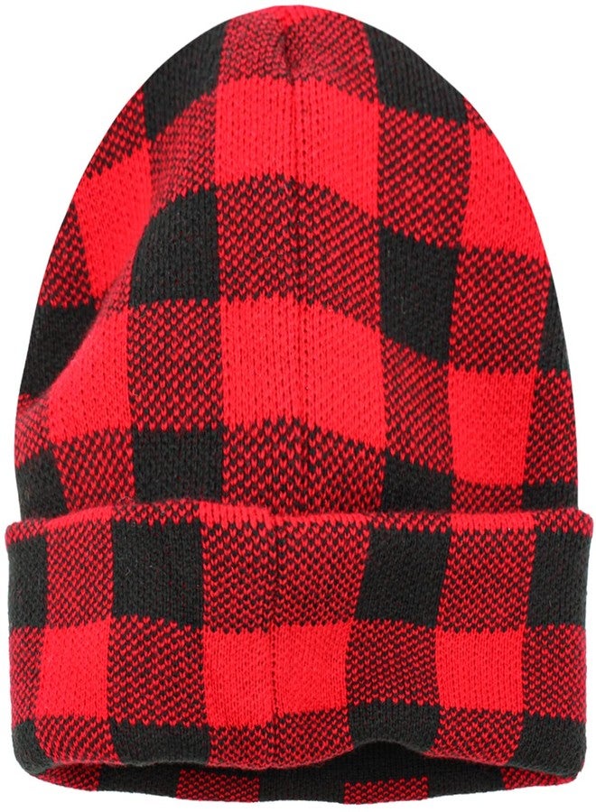 KBETHOS KBW-285 BLK-RED Classic Men's Women's Cuffed Folded Acrylic Knit Beanie Hat Buffalo Plaid Solid Unisex Cold (One Size, Black Red Buffalo Plaid) - Image 5
